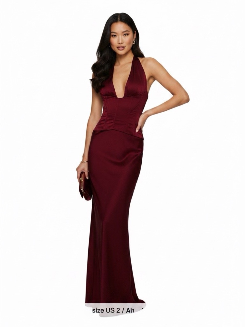 Princess Polly A Trance Burgundy Strapless Halter Evening Gown